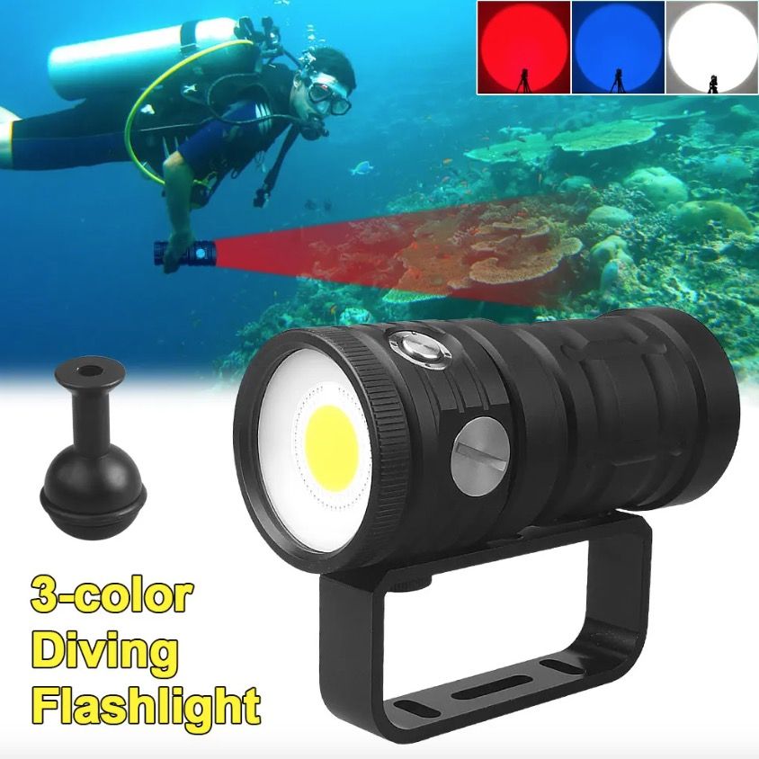 Linterna de buceo D10 luz COB superbrillante 100m impermeable IPX8 de aluminio grado aeronáutico