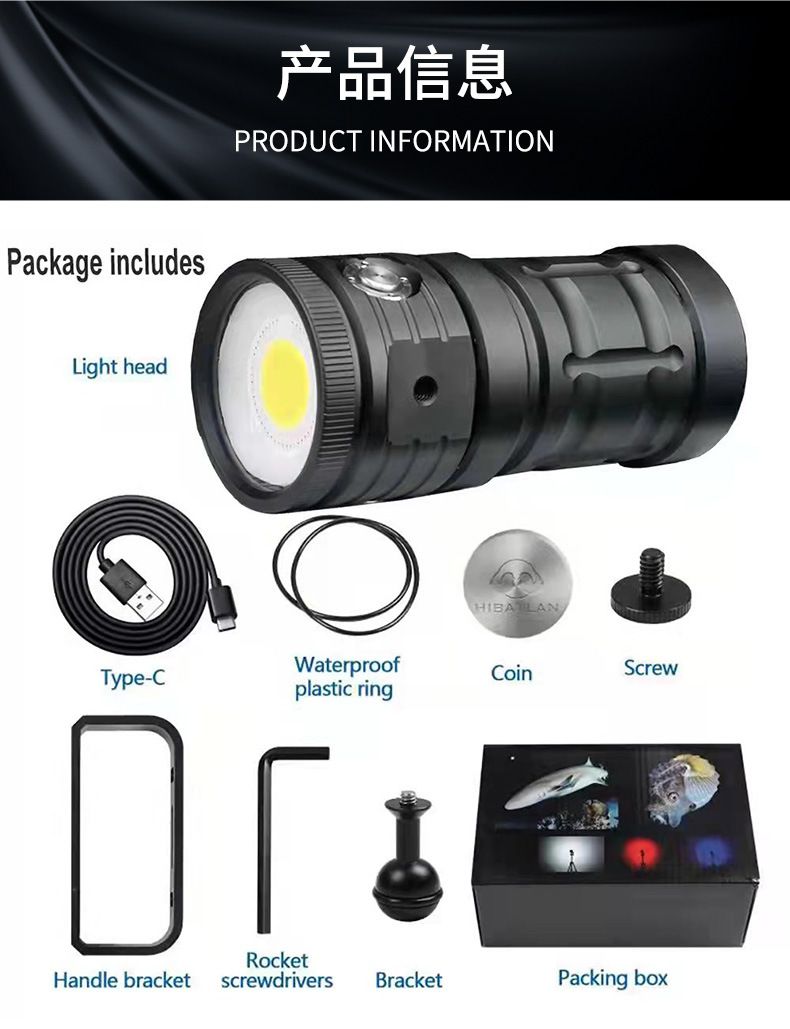 Linterna de buceo D10 luz COB superbrillante 100m impermeable IPX8 de aluminio grado aeronáutico