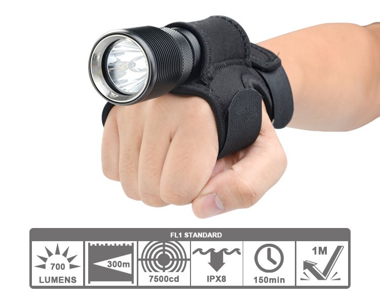 TrustFire TR-DF008 Linterna de buceo LED 700 lúmenes 3 modos Interruptor magnético Durable Impermeable IPX8