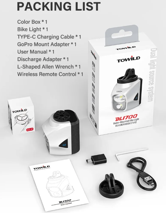 TOWILD DLite 1700 USB Recargable Luz de Bicicleta 1900 Lúmenes Faro Impermeable Ciclismo DL1700 Luces de Bicicleta