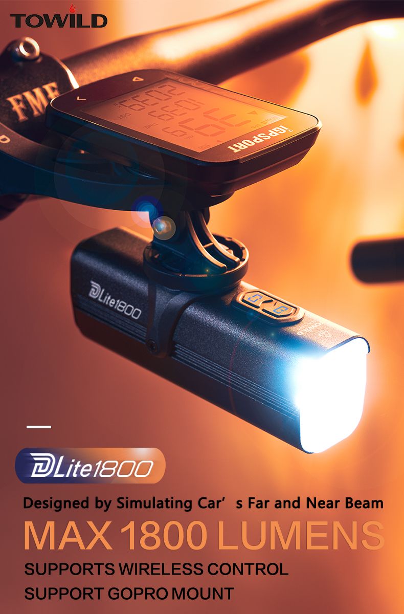 Luz para bicicleta TOWILD DLite 1800 máxima 2100 lúmenes batería 5000mAh USB seguridad ciclista impermeable