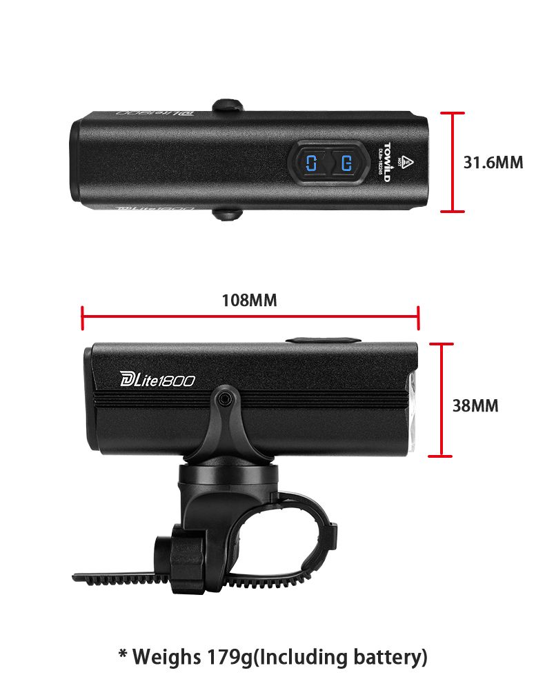 Luz para bicicleta TOWILD DLite 1800 máxima 2100 lúmenes batería 5000mAh USB seguridad ciclista impermeable