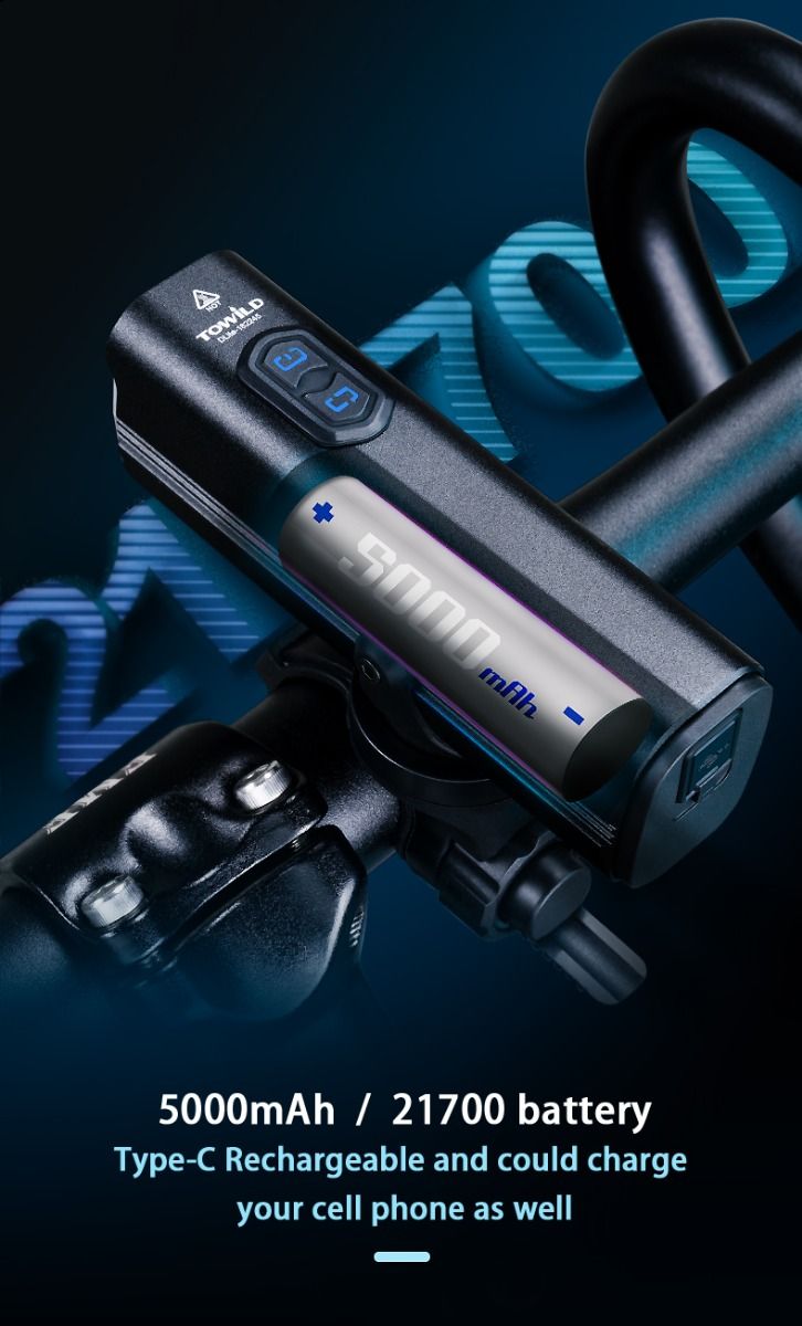 Luz para bicicleta TOWILD DLite 1800 máxima 2100 lúmenes batería 5000mAh USB seguridad ciclista impermeable