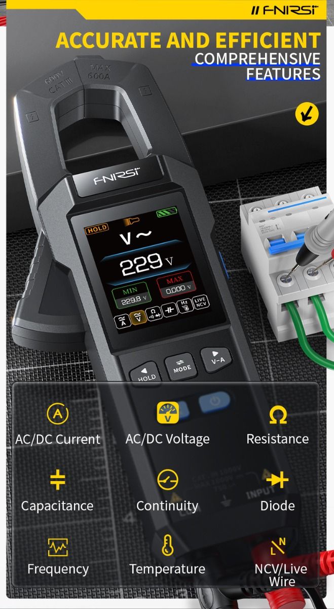 FNIRSI DMC-100: Multímetro Digital de Pinza Inteligente y Automático, Alta Precisión para Electricistas/Bricolaje