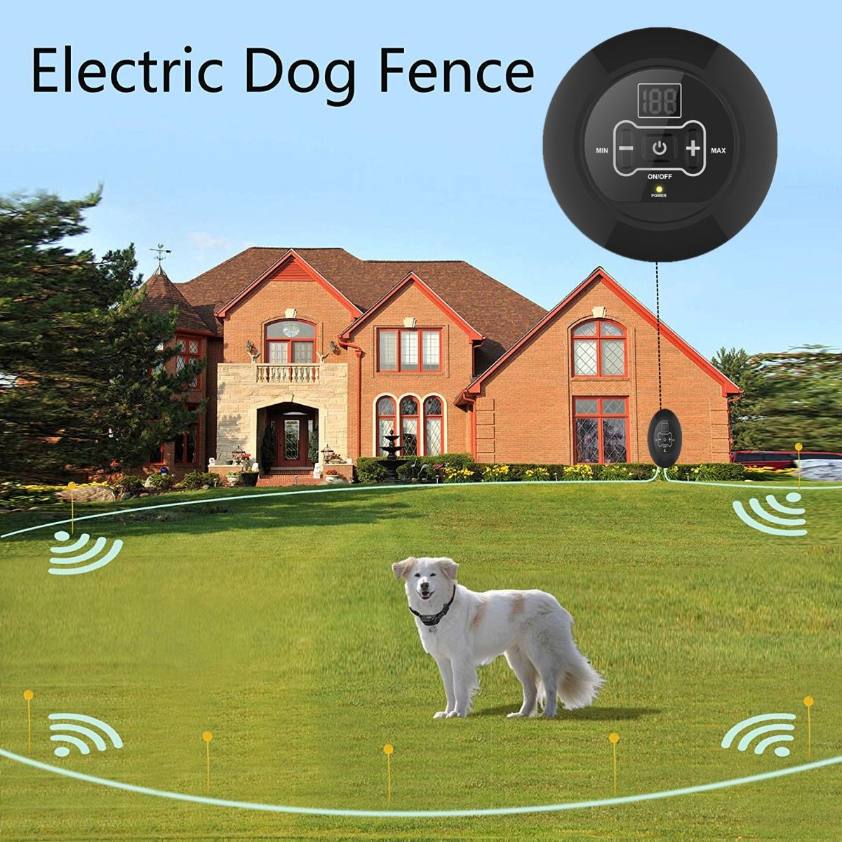 Sistema de cerca eléctrica inalámbrica para perros, collar recargable, impermeable, área de juego segura ajustable para perros, 200 metros