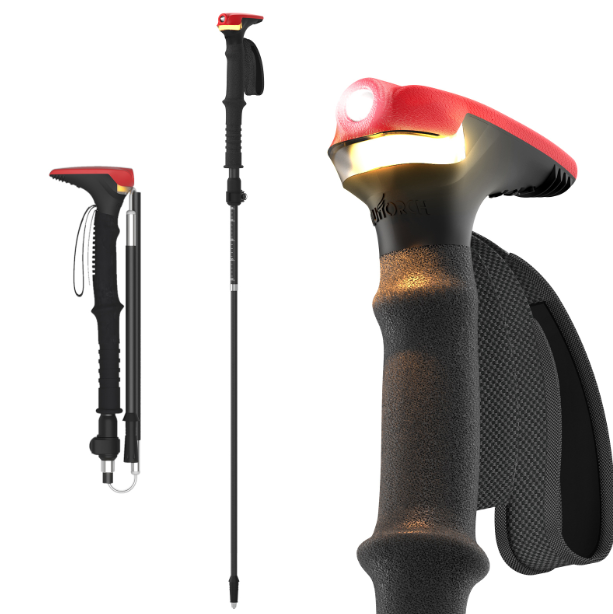 GUITORCH Trail Back: Bastones de Senderismo/Trekking con Luz LED, Ligeros, Aluminio para Aventura y Seguridad