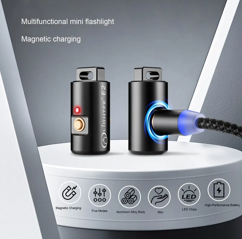 Linterna LED mini recargable para acampar, senderismo, luz de llavero con collar