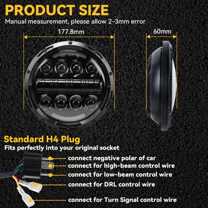 Faro LED de motocicleta de 7 pulgadas, haz DRL, señal de giro, faro redondo de 7" para Harley Jeep Wrangler Hummer
