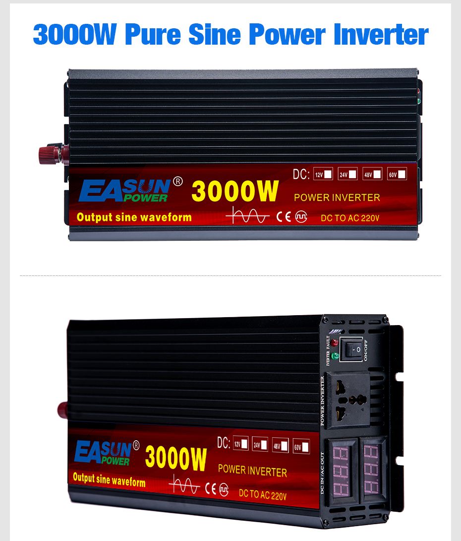EASUN Inversor de Potencia de Onda Sinusoidal Pura de 2000W a 5000W Convertidor de CC a CA de Alto Rendimiento para Hogar y Exteriores