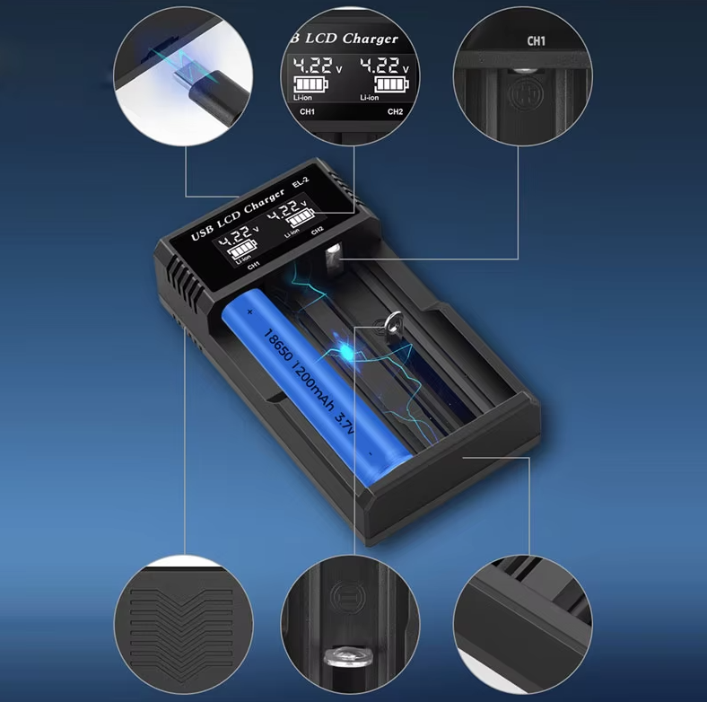 Cargador Inteligente de Batería LCD USB con pantalla LCD de carga para baterías 18650 de litio y Ni-MH AA AAA