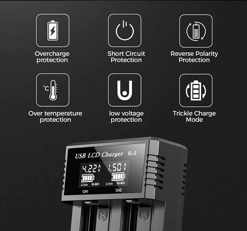 Cargador Inteligente de Batería LCD USB con pantalla LCD de carga para baterías 18650 de litio y Ni-MH AA AAA