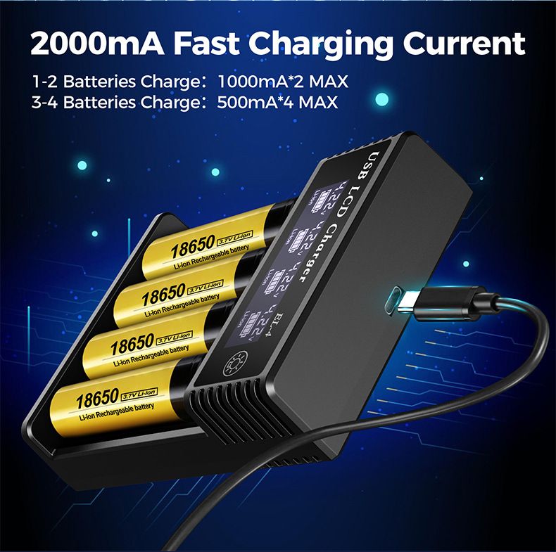 Cargador Inteligente de Batería LCD USB con pantalla LCD de carga para baterías 18650 de litio y Ni-MH AA AAA