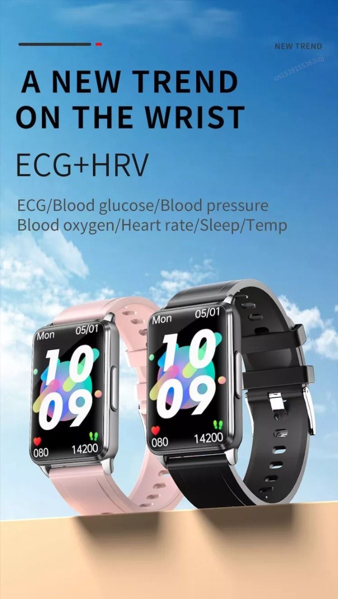 EP02 Reloj Inteligente de Glucosa en Sangre con ECG, HRV, Frecuencia Cardíaca, Temperatura, Pantalla HD de 1.57 Pulgadas, Resistente al Agua, Pulsera Inteligente y Monitor de Actividad Física