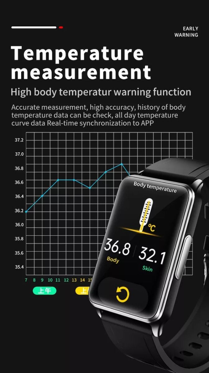 EP02 Reloj Inteligente de Glucosa en Sangre con ECG, HRV, Frecuencia Cardíaca, Temperatura, Pantalla HD de 1.57 Pulgadas, Resistente al Agua, Pulsera Inteligente y Monitor de Actividad Física
