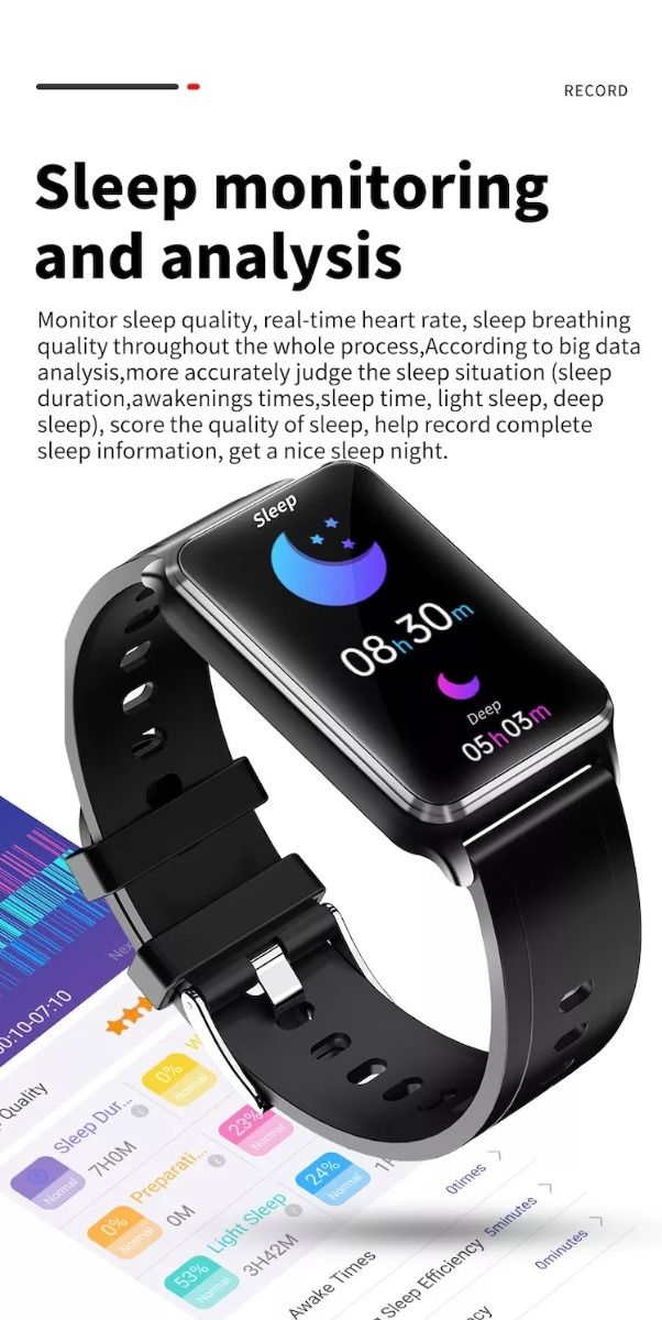 EP02 Reloj Inteligente de Glucosa en Sangre con ECG, HRV, Frecuencia Cardíaca, Temperatura, Pantalla HD de 1.57 Pulgadas, Resistente al Agua, Pulsera Inteligente y Monitor de Actividad Física