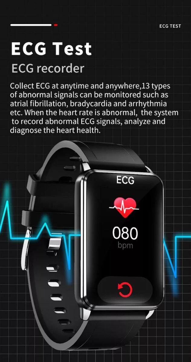 EP02 Reloj Inteligente de Glucosa en Sangre con ECG, HRV, Frecuencia Cardíaca, Temperatura, Pantalla HD de 1.57 Pulgadas, Resistente al Agua, Pulsera Inteligente y Monitor de Actividad Física