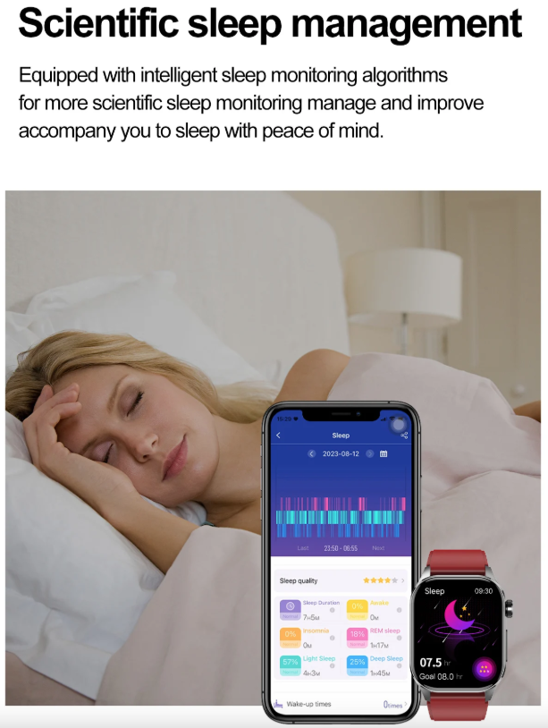 E580 Reloj Inteligente de Glucosa en Sangre, ECG, Frecuencia Cardíaca, Presión Arterial, Impermeable IP68