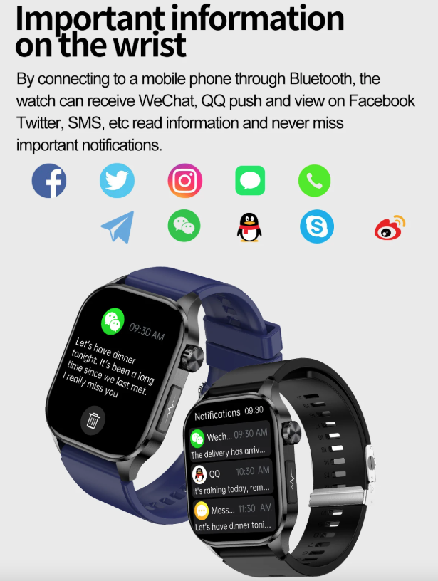 E580 Reloj Inteligente de Glucosa en Sangre, ECG, Frecuencia Cardíaca, Presión Arterial, Impermeable IP68