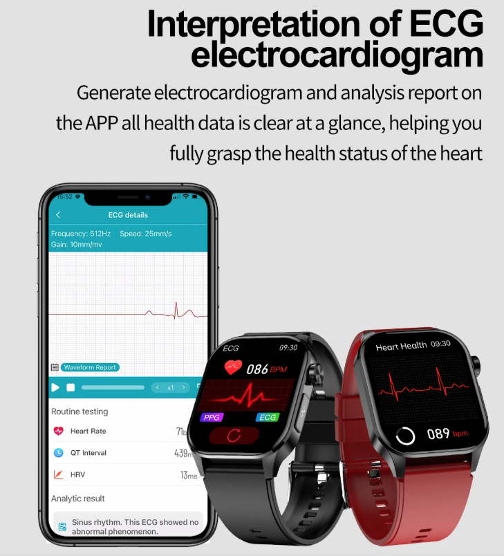E580 Reloj Inteligente de Glucosa en Sangre, ECG, Frecuencia Cardíaca, Presión Arterial, Impermeable IP68