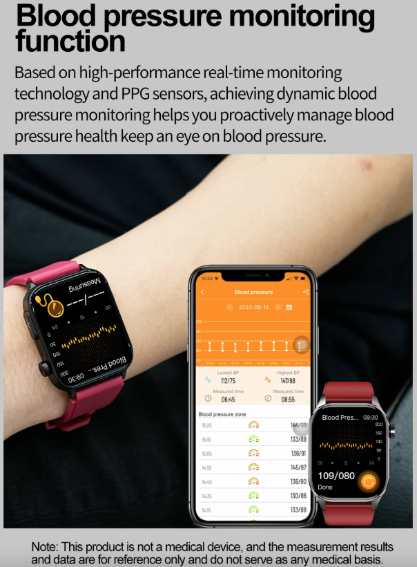 E580 Reloj Inteligente de Glucosa en Sangre, ECG, Frecuencia Cardíaca, Presión Arterial, Impermeable IP68