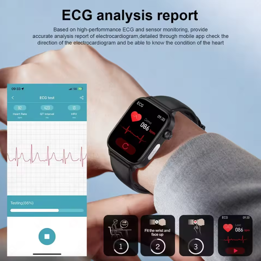 ET585 ECG+PPG AI Health Diagnose Smart Watch Hombres Mujeres Reloj Lípidos en sangre PA Ácido úrico Frecuencia cardíaca