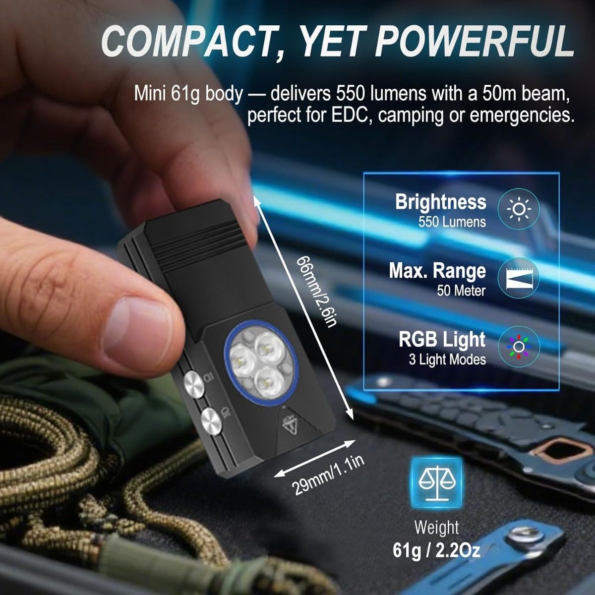 EV30: Tu Linterna EDC Compacta 550lm con Luz UV 365nm | Recargable USB-C de Bolsillo