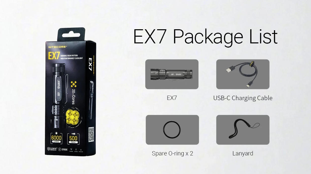 Nitecore EX7 Linterna Potente 6000 Lúmenes USB-C Recargable para Exteriores, Aventura y Búsqueda y Rescate