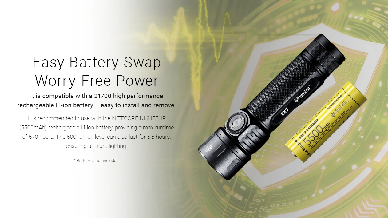 Nitecore EX7 Linterna Potente 6000 Lúmenes USB-C Recargable para Exteriores, Aventura y Búsqueda y Rescate