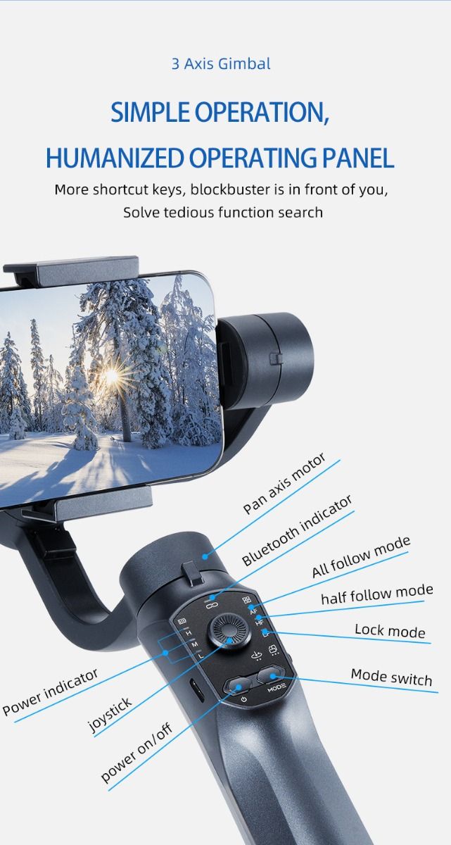 Estabilizador F10 Pro cardán de 3 ejes estabilización de video para smartphone Android iPhone videografía móvil