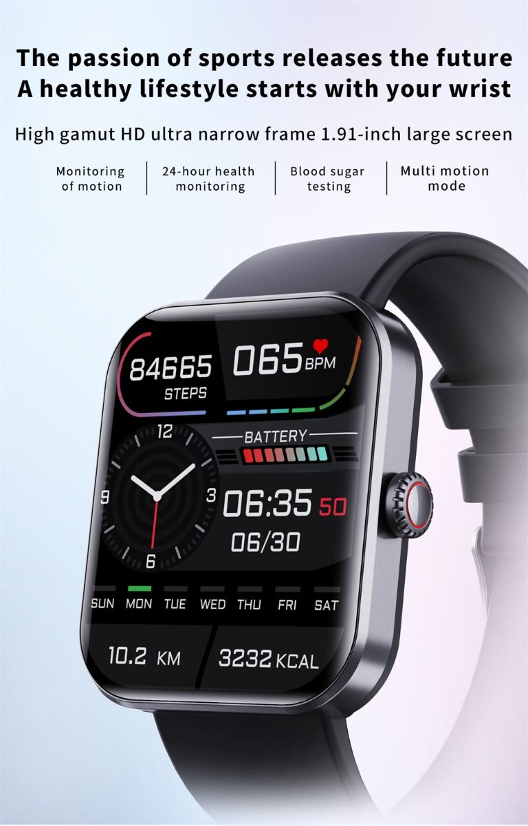 F57L Reloj Inteligente Glucosa en Sangre Presión Arterial Frecuencia Cardíaca Monitoreo de Temperatura Monitoreo Deportivo 1.91 Pulgadas Sn