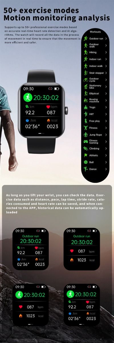 F57L Reloj Inteligente Glucosa en Sangre Presión Arterial Frecuencia Cardíaca Monitoreo de Temperatura Monitoreo Deportivo 1.91 Pulgadas Sn