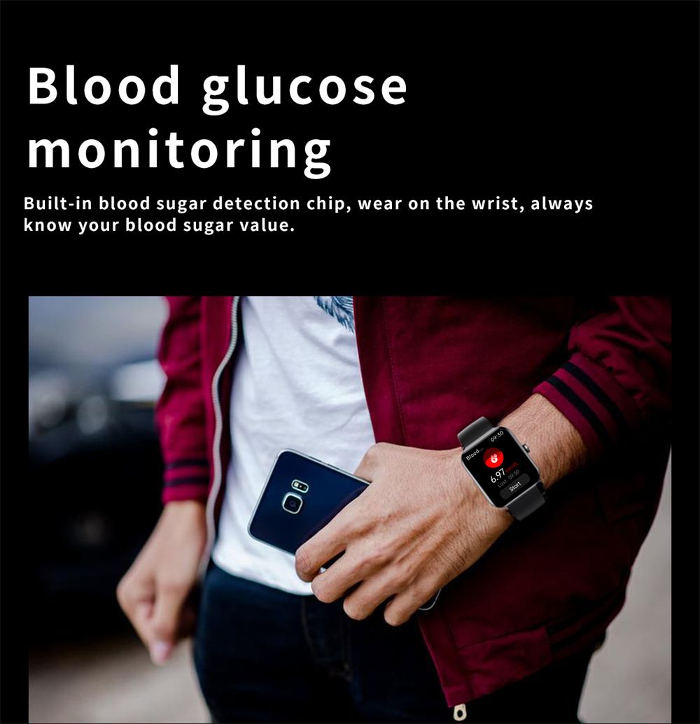F57L Reloj Inteligente Glucosa en Sangre Presión Arterial Frecuencia Cardíaca Monitoreo de Temperatura Monitoreo Deportivo 1.91 Pulgadas Sn