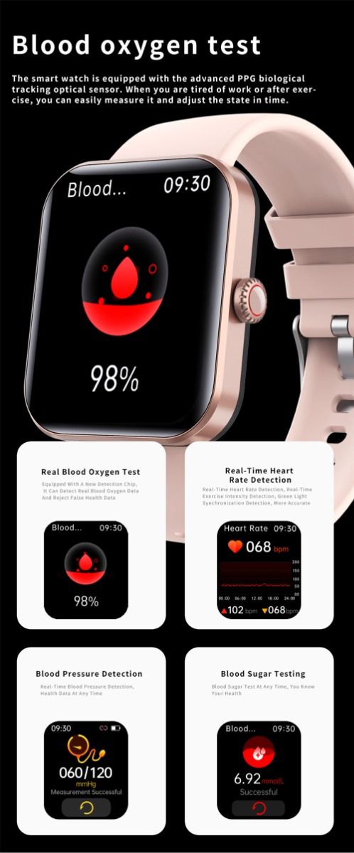 F57L Reloj Inteligente Glucosa en Sangre Presión Arterial Frecuencia Cardíaca Monitoreo de Temperatura Monitoreo Deportivo 1.91 Pulgadas Sn