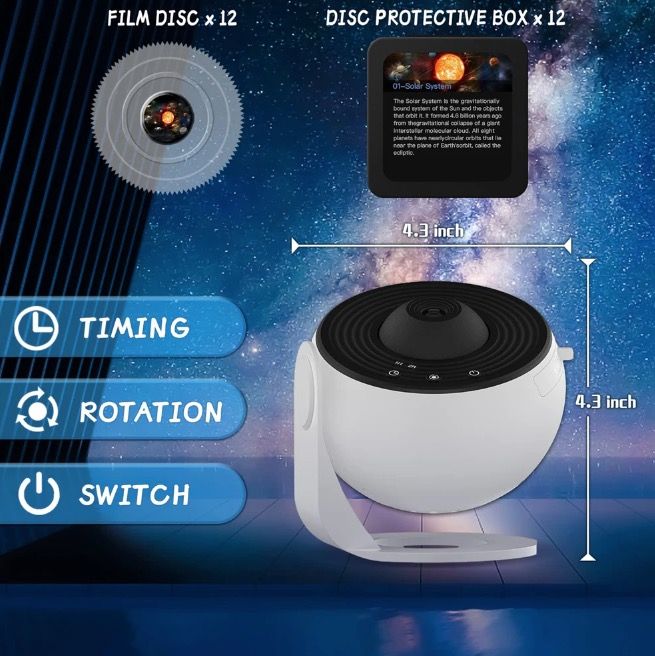 Proyector de galaxia con luz nocturna, lámpara planetario 12 en 1 para niños con rotación de 360° y ambiente relajante