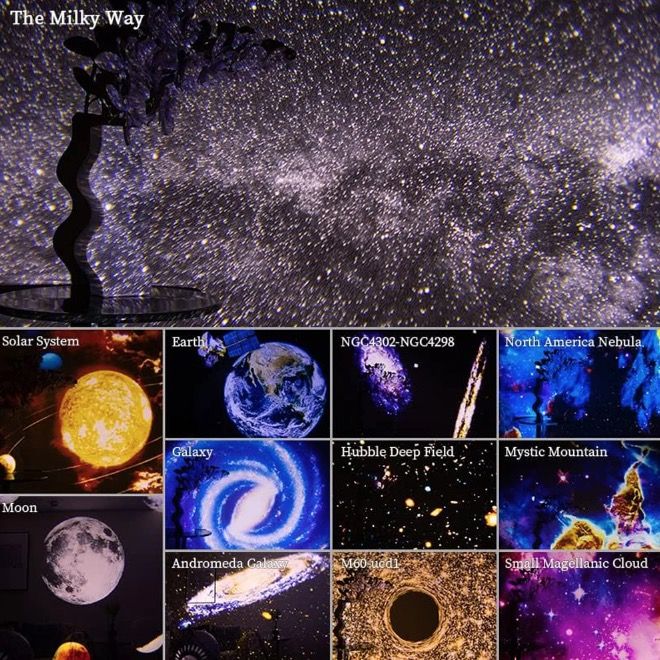Proyector de galaxia con luz nocturna, lámpara planetario 12 en 1 para niños con rotación de 360° y ambiente relajante