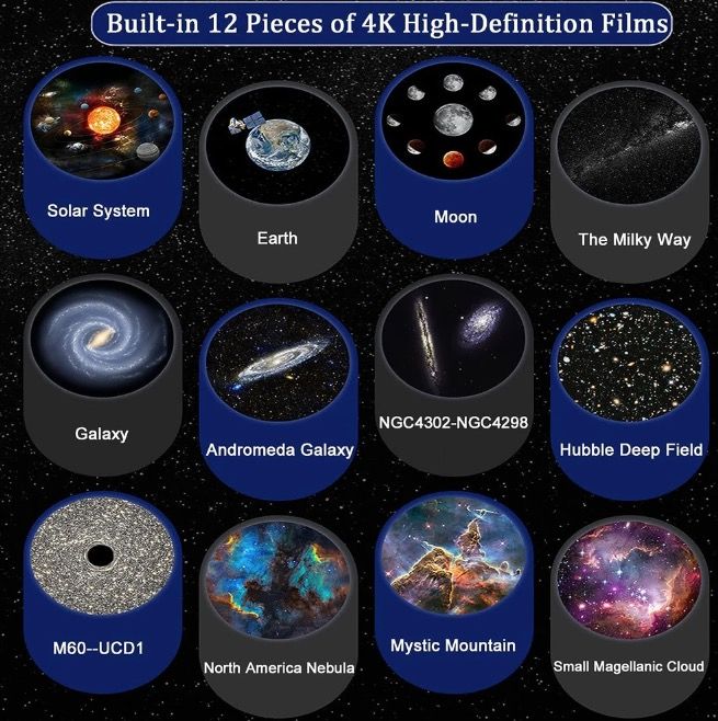 Proyector de galaxia con luz nocturna, lámpara planetario 12 en 1 para niños con rotación de 360° y ambiente relajante