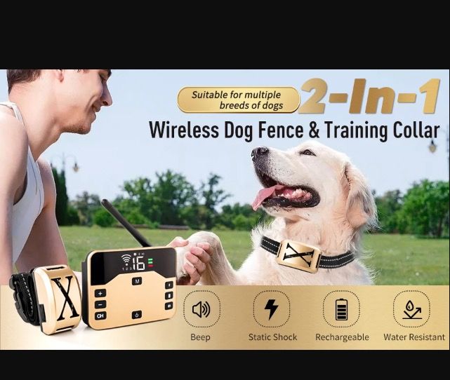 Cerca inalámbrica para mascotas y collar de choque eléctrico para perros: dispositivo 2 en 1 para la seguridad de las mascotas y la tenencia responsable de mascotas