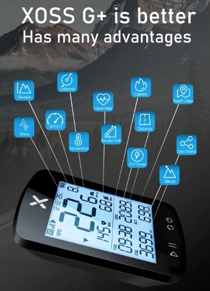 XOSS G+ G2 Computadora de bicicleta GPS Generación Inalámbrica Velocímetro Rastreador con Pantalla Personalizada y Sensor de Frecuencia Cardíaca