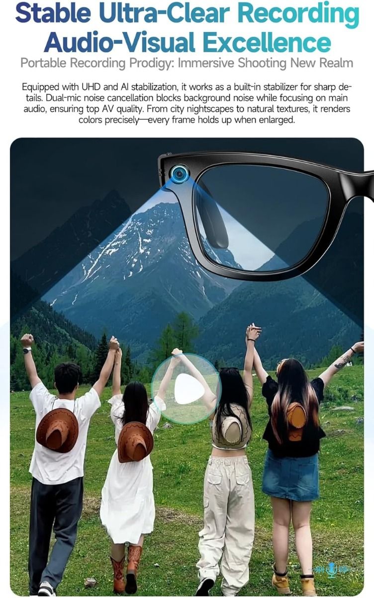 Gafas inteligentes de traducción con IA, Gafas inteligentes con cámara y Bluetooth, Gafas con IA para llamadas y música, Protección UV, Gafas antiluz azul para uso diario