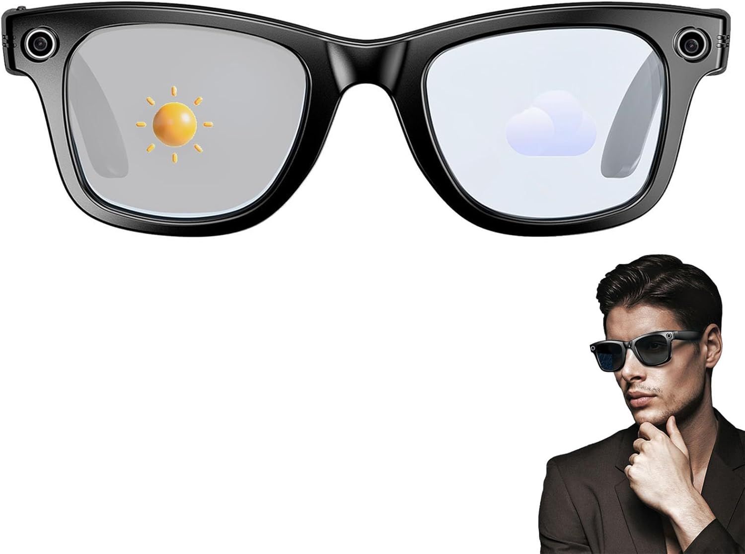 Gafas inteligentes de traducción con IA, Gafas inteligentes con cámara y Bluetooth, Gafas con IA para llamadas y música, Protección UV, Gafas antiluz azul para uso diario