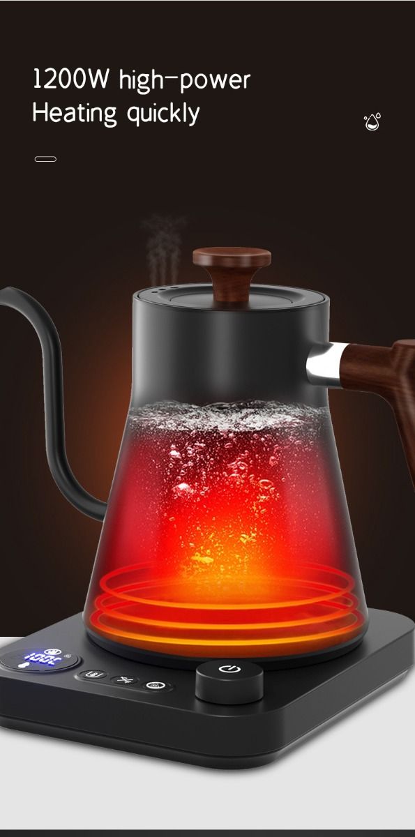 Tetera eléctrica de cuello de ganso con control de temperatura en tiempo real, 1200 vatios, calentamiento rápido, diseño seguro y vertido de precisión.