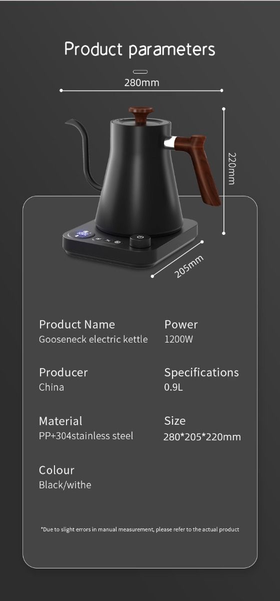 Tetera eléctrica de cuello de ganso con control de temperatura en tiempo real, 1200 vatios, calentamiento rápido, diseño seguro y vertido de precisión.