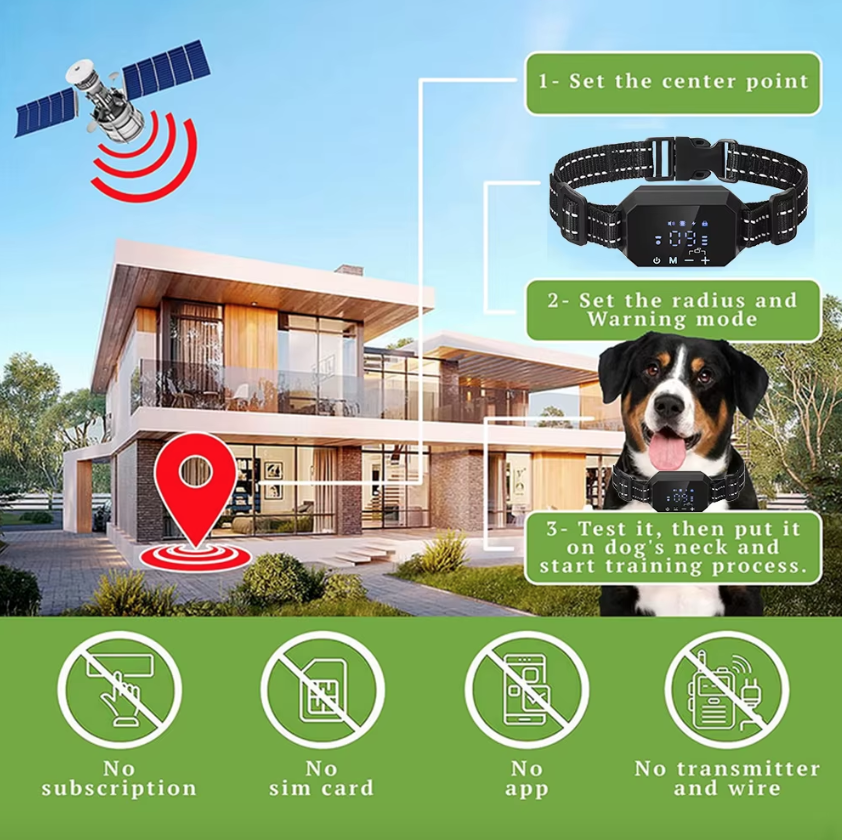 Valla Inalámbrica GPS para Perros Recargable Alcance 100-3300 Pies y Modos de Advertencia Ajustables Sin Cables
