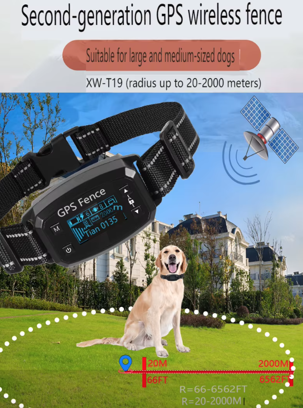 Sistema de Cerca Inalámbrica GPS para Perros con Collar Antiladridos Automático y Pantalla OLED para Entrenamiento