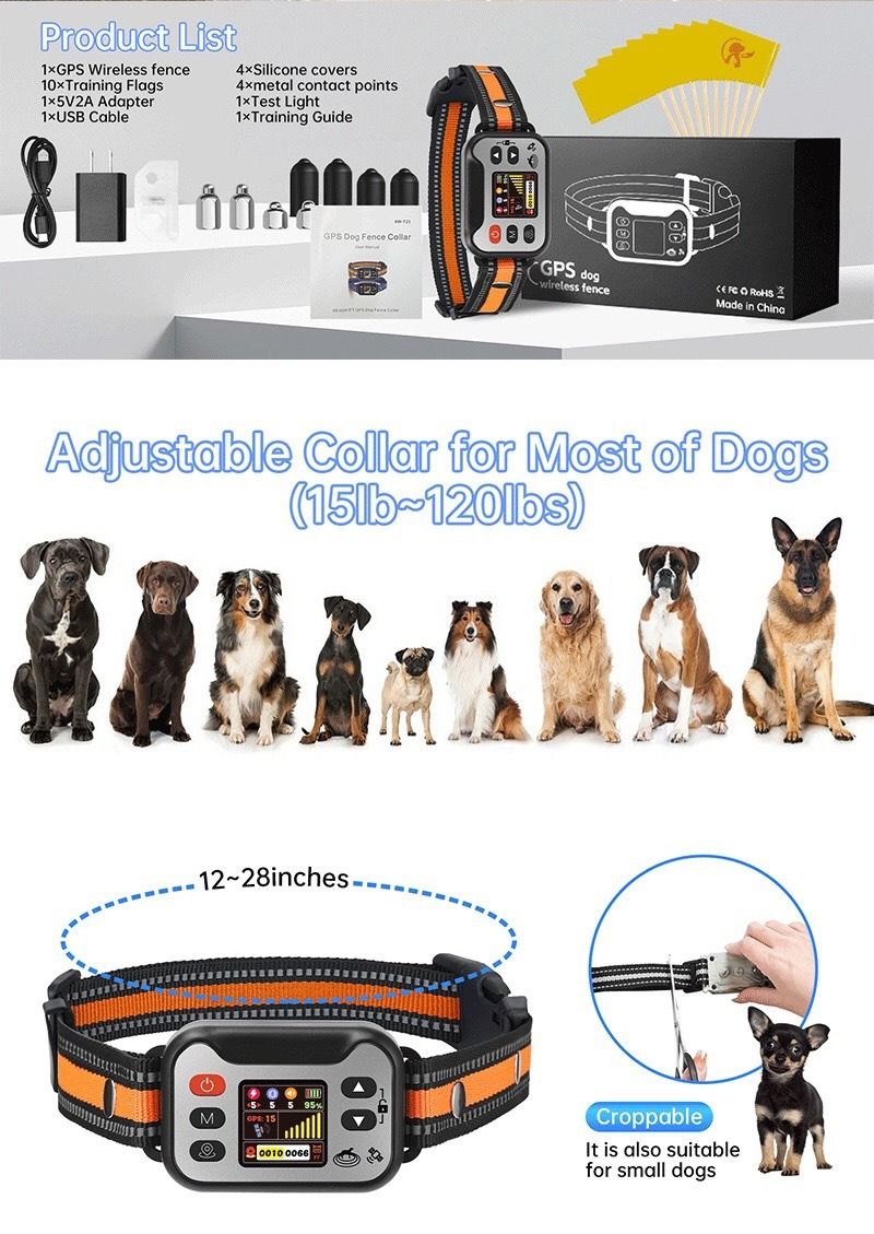 Collar Valla Inalámbrica GPS, Antiladridos Recargable. Para Perros 15-120 lbs. ¡Seguridad Total!