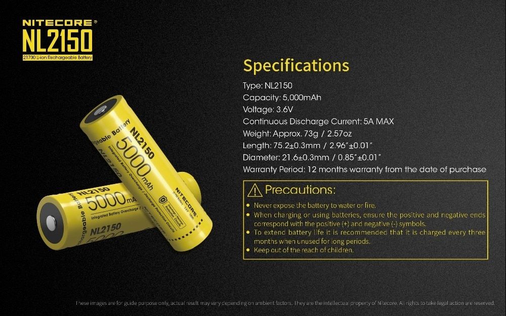 Batería recargable NITECORE NL2150 5000mAh 3.6V ligera de alto rendimiento ideal para linternas y dispositivos