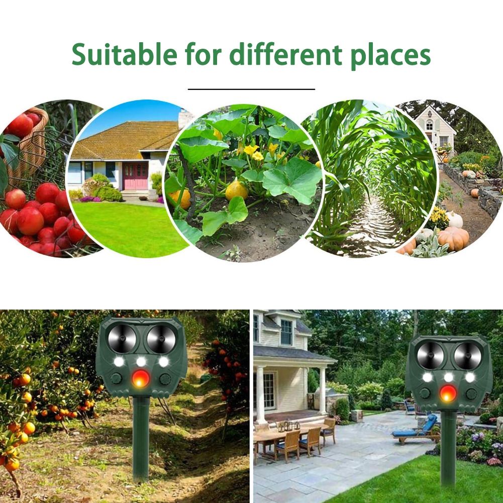 Repelente ultrasónico ecológico para animales con energía solar, disuasivo de ciervos, gatos y perros, control de plagas al aire libre, jardinería segura