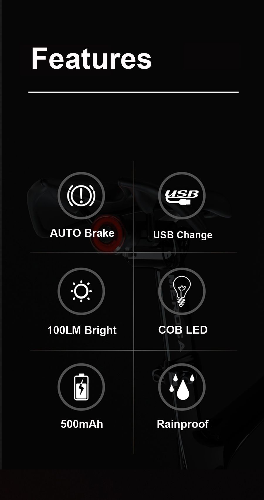 Luz trasera inteligente para bicicleta con luz de freno de arranque y parada automáticos, carga USB, impermeable IPX6, luz de seguridad para ciclismo.