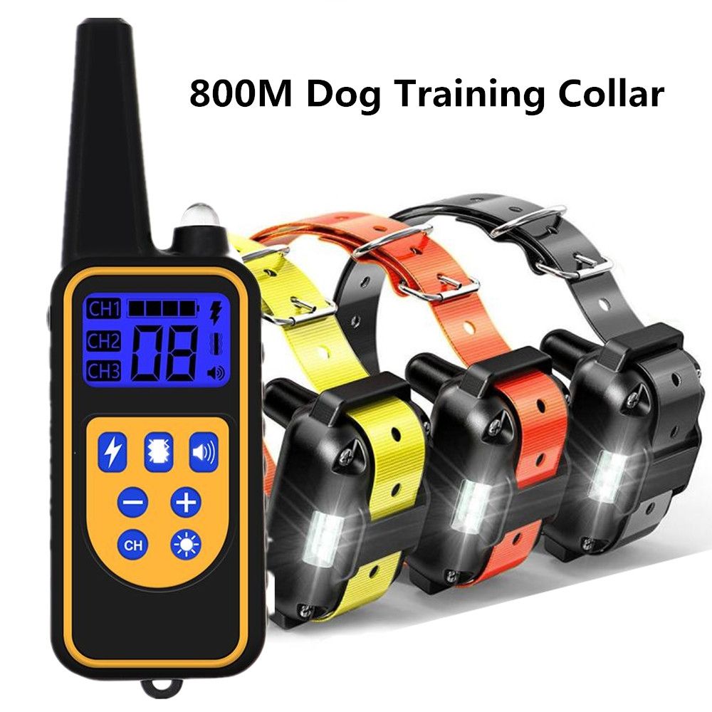 Collar de entrenamiento remoto para perros eléctrico de 800m, impermeable, recargable, niveles ajustables para perros de todos los tamaños
