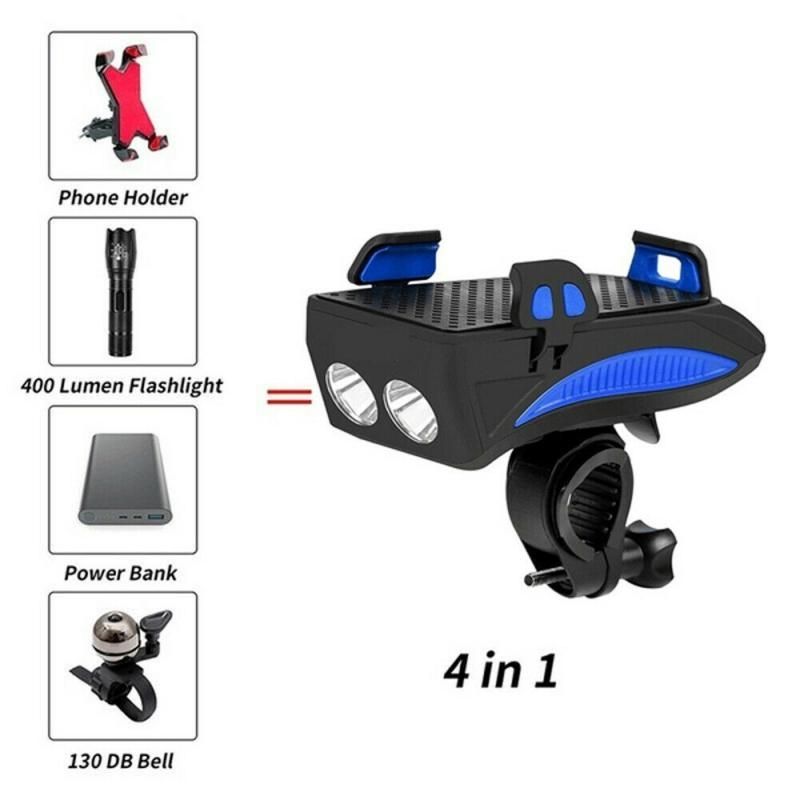 Luz multifunción de bicicleta 4 en 1 MTB faro LED soporte para teléfono powerbank bocina accesorios esenciales